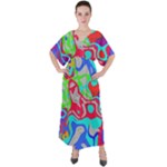 Colorful distorted shapes on a grey background                                                        V-Neck Boho Style Maxi Dress