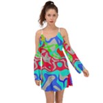 Colorful distorted shapes on a grey background                                                        Kimono Sleeves Boho Dress