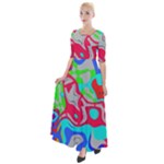 Colorful distorted shapes on a grey background                                                       Half Sleeves Maxi Dress