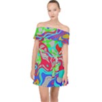 Colorful distorted shapes on a grey background                                                   Off Shoulder Chiffon Dress