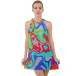 Colorful distorted shapes on a grey background                                                        Halter Tie Back Chiffon Dress