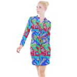 Colorful distorted shapes on a grey background                                                       Button Long Sleeve Dress