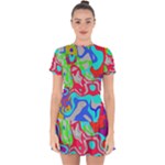 Colorful distorted shapes on a grey background                                                        Drop Hem Mini Chiffon Dress