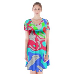 Colorful distorted shapes on a grey background                                                         Short Sleeve V