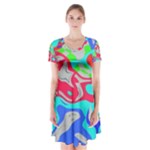 Colorful distorted shapes on a grey background                                                         Short Sleeve V-neck Flare Dress