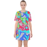 Colorful distorted shapes on a grey background                                                        Sixties Short Sleeve Mini Dress