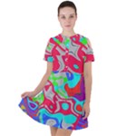 Colorful distorted shapes on a grey background                                                    Short Sleeve Shoulder Cut Out Dress