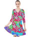 Colorful distorted shapes on a grey background                                                       Quarter Sleeve Front Wrap Dress