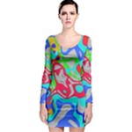 Colorful distorted shapes on a grey background                                                     Long Sleeve Bodycon Dress