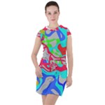 Colorful distorted shapes on a grey background                                                                    Drawstring Hooded Dress