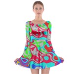 Colorful distorted shapes on a grey background                                                     Long Sleeve Skater Dress