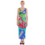 Colorful distorted shapes on a grey background                                                     Fitted Maxi Dress