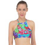 Colorful distorted shapes on a grey background                                                    Racer Front Bikini Top