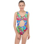 Colorful distorted shapes on a grey background                                                    Center Cut Out Swimsuit