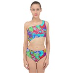 Colorful distorted shapes on a grey background                                                   Spliced Up Swimsuit