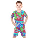 Colorful distorted shapes on a grey background                                                  Kids  Tee and Shorts Set