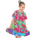 Colorful distorted shapes on a grey background                                                  Kids  Short Sleeve Shirt Dress