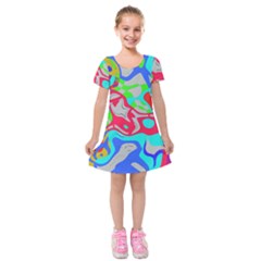 Colorful distorted shapes on a grey background                                                         Kids  Short Sleeve Velvet Dress from ArtsNow.com