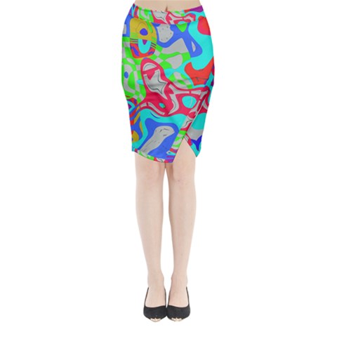 Colorful distorted shapes on a grey background                                                    Midi Wrap Pencil Skirt from ArtsNow.com