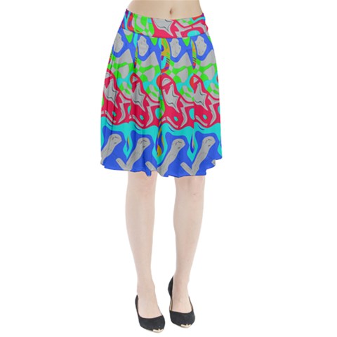 Colorful distorted shapes on a grey background                                                 Pleated Skirt from ArtsNow.com