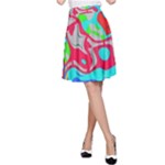 Colorful distorted shapes on a grey background                                                     A-line Skater Skirt