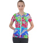 Colorful distorted shapes on a grey background                                                    Short Sleeve Zip Up Jacket