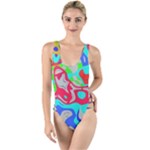 Colorful distorted shapes on a grey background                                                   High Leg Strappy Swimsuit