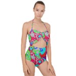 Colorful distorted shapes on a grey background                                                    Scallop Top Cut Out Swimsuit