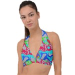 Colorful distorted shapes on a grey background                                                  Halter Plunge Bikini Top