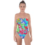 Colorful distorted shapes on a grey background                                                    Tie Back One Piece Swimsuit