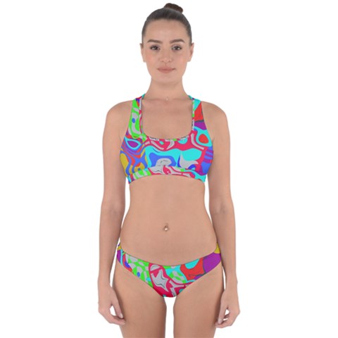 Colorful distorted shapes on a grey background                                                    Cross Back Hipster Bikini Set from ArtsNow.com