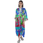 Colorful distorted shapes on a grey background                                                Maxi Satin Kimono