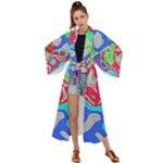 Colorful distorted shapes on a grey background                                                  Maxi Kimono