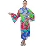 Colorful distorted shapes on a grey background                                                  Maxi Tie Front Velour Kimono