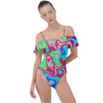 Colorful distorted shapes on a grey background                                                    Frill Detail One Piece Swimsuit