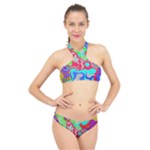 Colorful distorted shapes on a grey background                                                     High Neck Bikini Set