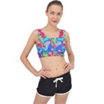 Colorful distorted shapes on a grey background                                                    V-Back Sports Bra