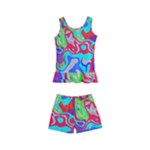 Colorful distorted shapes on a grey background                                                    Kid s Boyleg Swimsuit