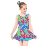 Colorful distorted shapes on a grey background                                                    Kids  Skater Dress Swimsuit