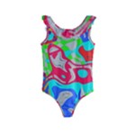 Colorful distorted shapes on a grey background                                                    Kids  Frill Swimsuit