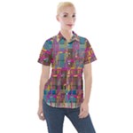 Colorful shapes texture                                                 Women s Short Sleeve Pocket Shirt