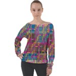 Colorful shapes texture                                                 Off Shoulder Long Sleeve Velour Top