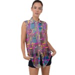 Colorful shapes texture                                                  Sleeveless Chiffon Button Shirt