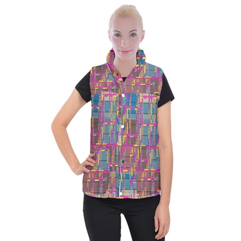 Colorful shapes texture                                                Women s Button Up Puffer Vest from ArtsNow.com