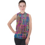 Colorful shapes texture                                                 Mock Neck Chiffon Sleeveless Top