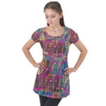 Colorful shapes texture                                                  Puff Sleeve Tunic Top