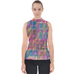 Colorful shapes texture                                                   Mock Neck Shell Top