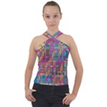 Colorful shapes texture                                                   Cross Neck Velour Top