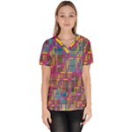 Colorful shapes texture                                                    Women s V-Neck Scrub Top