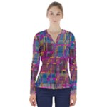 Colorful shapes texture                                                    V-Neck Long Sleeve Top